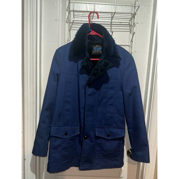 VTG Sears Put On Shop Coat Sz 8 Button up Liner Wool Chore Jacket 70s 60s Navy - Picture 1 of 6